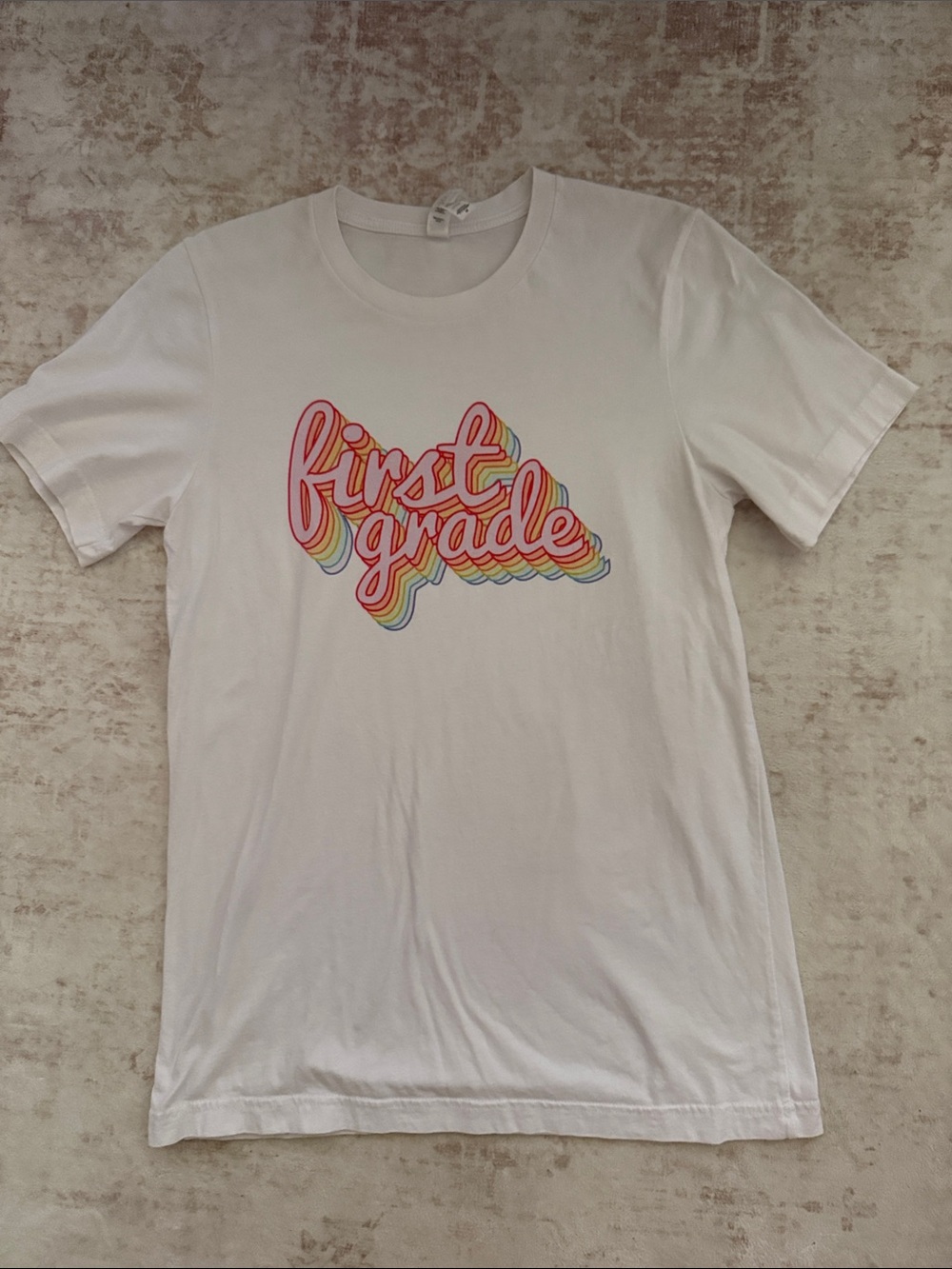 Bella Canvas White Tee with Rainbow "First Grade" Script